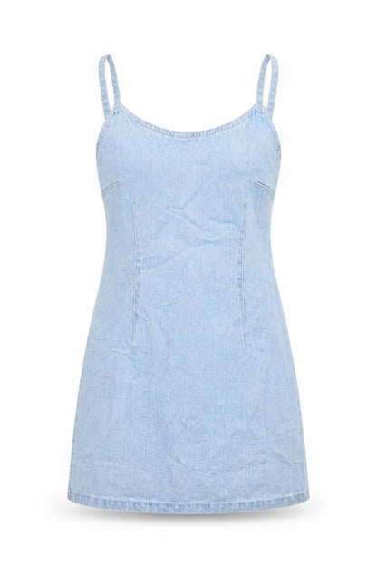Front view of Miss Selfridge women’s blue rayon a-line, size UK 4