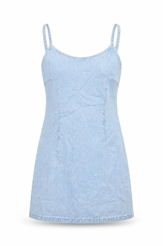 Front view of Miss Selfridge women’s blue rayon a-line, size UK 4