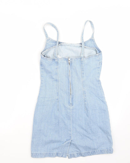 Back view of Miss Selfridge women’s blue rayon a-line, size UK 4