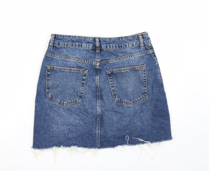 Back view of Topshop women’s blue a-line skirt, size UK 10