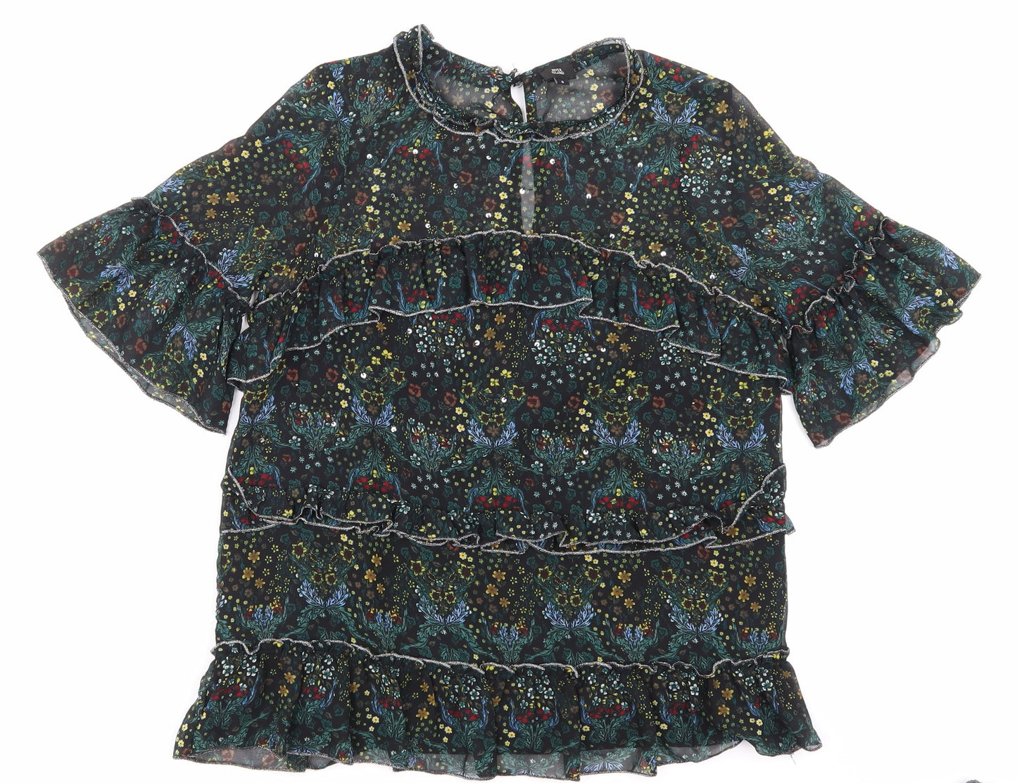 Riverisland Womens Black Floral Mesh Basic Blouse Size 8