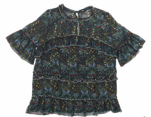 Riverisland Womens Black Floral Mesh Basic Blouse Size 8