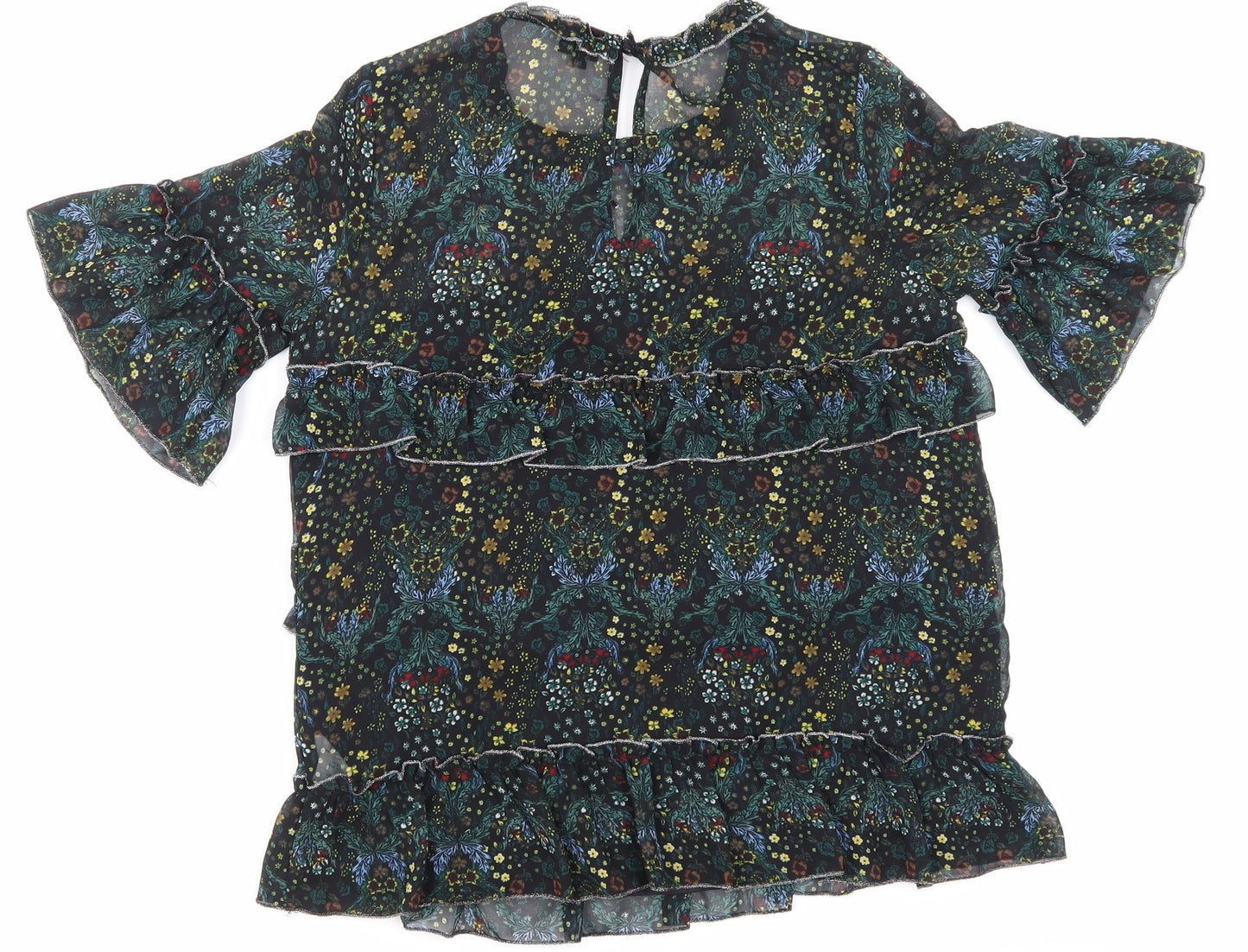 Riverisland Womens Black Floral Mesh Basic Blouse Size 8