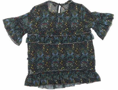 Back view of River Island women’s black floral mesh basic blouse, size UK 8
