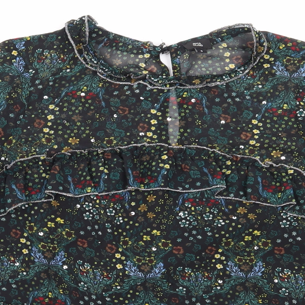 Riverisland Womens Black Floral Mesh Basic Blouse Size 8