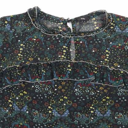 Close-up detail of River Island women’s black floral mesh basic blouse, size UK 8