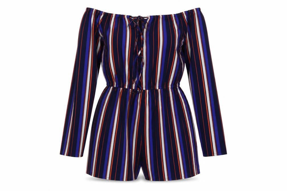 Missguided Womens Blue Striped  Playsuit One-Piece Size 8