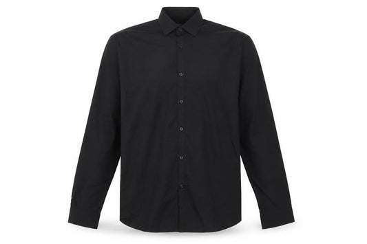 Front view of Dunnes men’s black button-up, size 16.5