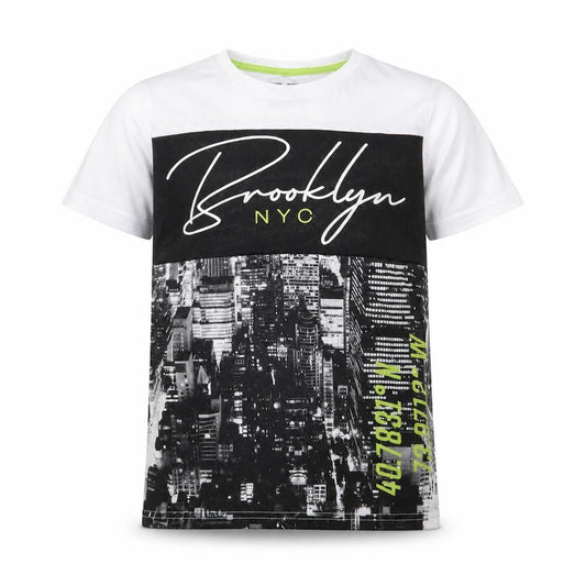 Front view of Matalan boys’ white jersey basic t-shirt, size 10, years