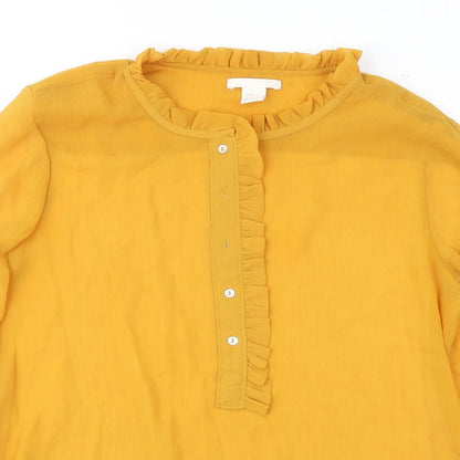 Close-up detail of H&M women’s orange chiffon basic blouse, size UK 10