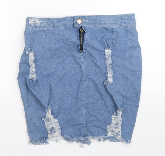 Fancy Qube Womens Blue  Denim Straight & Pencil Skirt Size 32 in  - Distressed