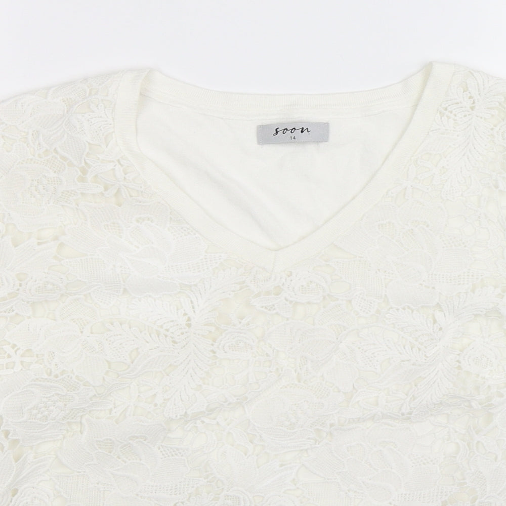 Soon Womens White  Knit Pullover Jumper Size 14