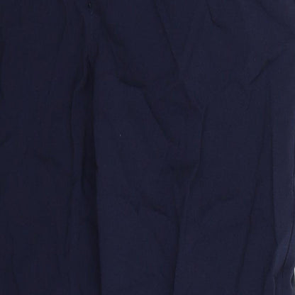 Close-up detail of Divided women’s blue trousers, size UK 12, 27-inch leg