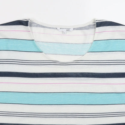 Close-up detail of Dash women’s multicoloured striped knit jumper, size UK 18