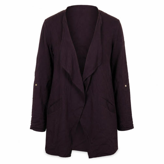 Front view of H&M women’s purple jacket coat, size UK 34