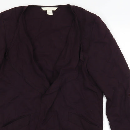 Close-up detail of H&M women’s purple jacket coat, size UK 34