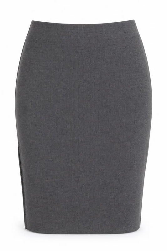Front view of Preworn women’s grey a-line skirt, size UK 29, in