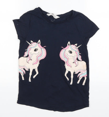 Front view of H&M girls’ blue basic t-shirt, size 8, years