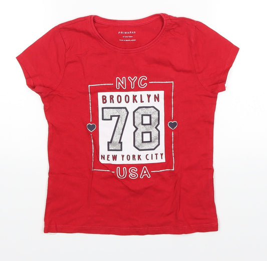 Primark Girls Red   Basic T-Shirt Size 6-7 Years
