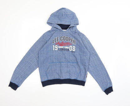 Additional front view of Lee Cooper boys’ blue striped pullover hoodie, size 13, years