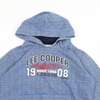Close-up detail of Lee Cooper boys’ blue striped pullover hoodie, size 13, years