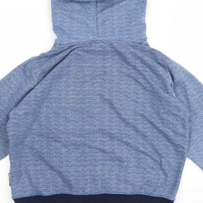 Brand and care label for Lee Cooper boys’ blue striped pullover hoodie, size 13, years