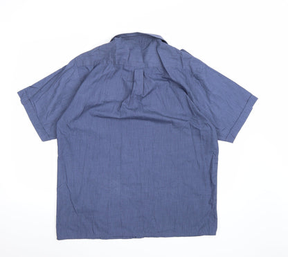 Back view of Easy men’s blue button-up, size L