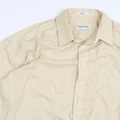 Close-up detail of Joseph & Feiss men’s beige button-up, size 17