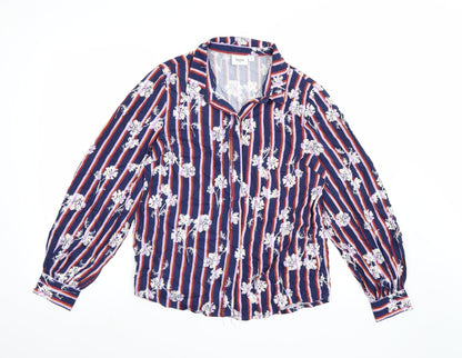 Additional front view of Saint Tropez women’s blue striped basic button-up, size S