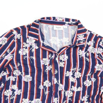 Close-up detail of Saint Tropez women’s blue striped basic button-up, size S