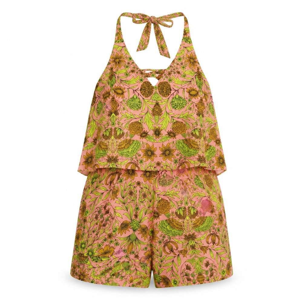 H&M Womens Pink Floral Chiffon Playsuit One-Piece Size 10 L3 in