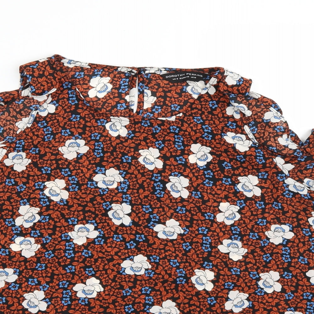 Dorothy Perkins Womens Orange Floral Chiffon Basic Blouse Size 12