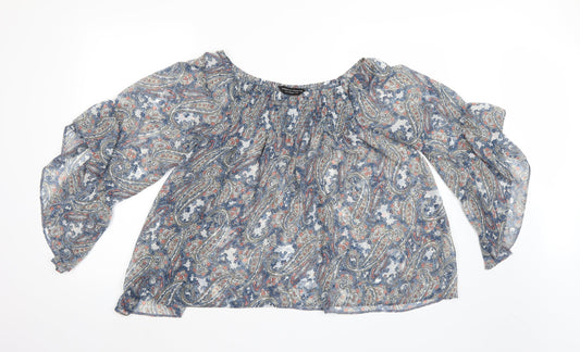 Dorothy Perkins Womens Blue Paisley Chiffon Basic Blouse Size 12  - Flared Sleeves