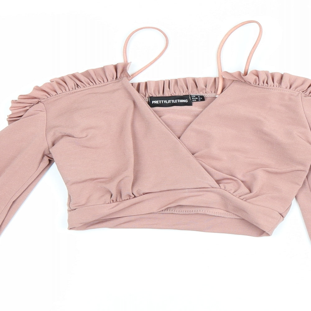 PRETTYLITTLETHING Womens Pink   Cropped Blouse Size 4