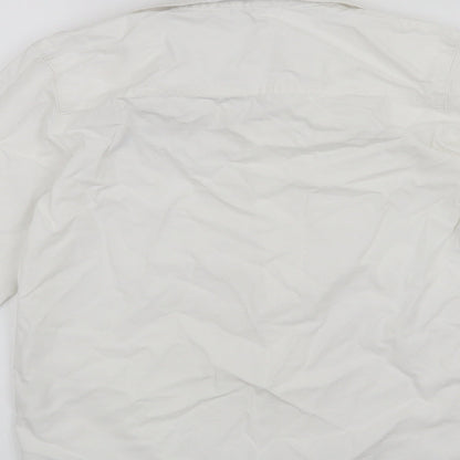 Brand and care label for 3pommes boys’ white basic button-up, size 10, years