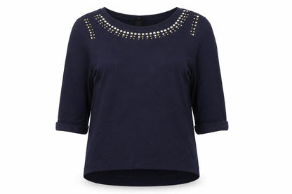 Front view of H&M women’s blue pullover sweatshirt, size L