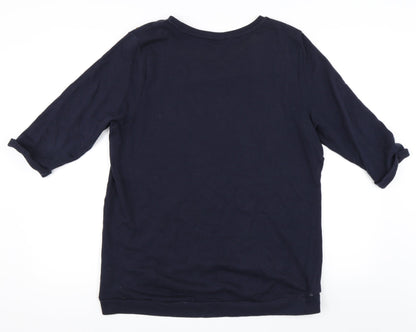 Back view of H&M women’s blue pullover sweatshirt, size L