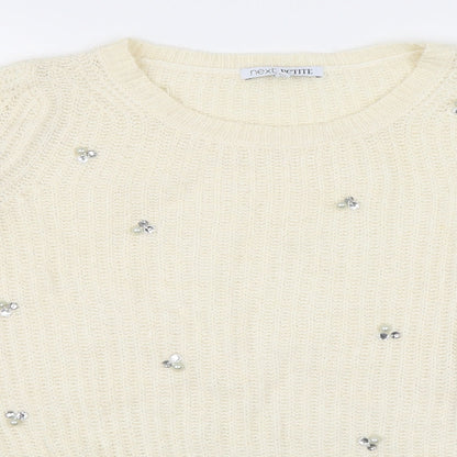 Close-up detail of Next women’s white jumper, size UK 8