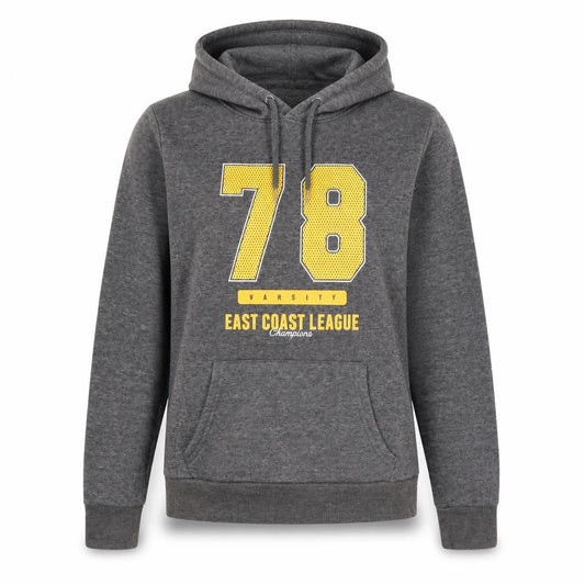 Front view of Primark women’s grey pullover hoodie, size UK 10