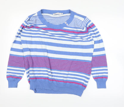 Additional front view of EWM women’s blue striped jumper, size L