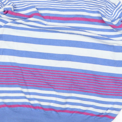 Brand and care label for EWM women’s blue striped jumper, size L