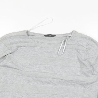 Close-up detail of BHS women’s grey basic t-shirt, size UK 16
