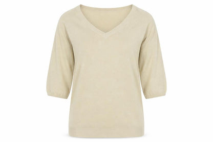 Front view of TRUE women’s beige jumper, size UK 22