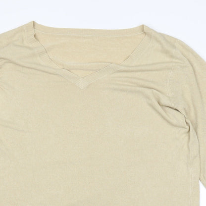 Close-up detail of TRUE women’s beige jumper, size UK 22