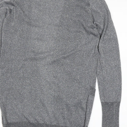 Brand and care label for Internacionale women’s grey cardigan jumper, size UK 12