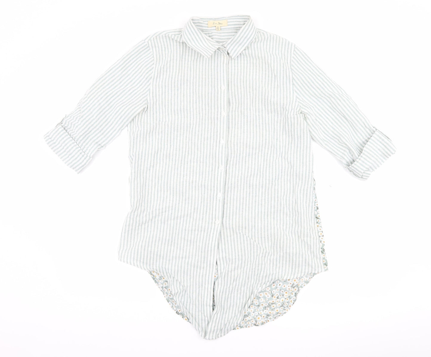 love notes Womens Green Striped  Basic Button-Up Size S  - Flower Detail