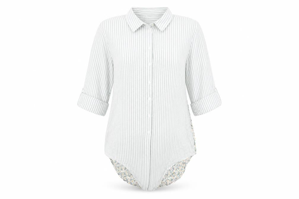 love notes Womens Green Striped  Basic Button-Up Size S  - Flower Detail
