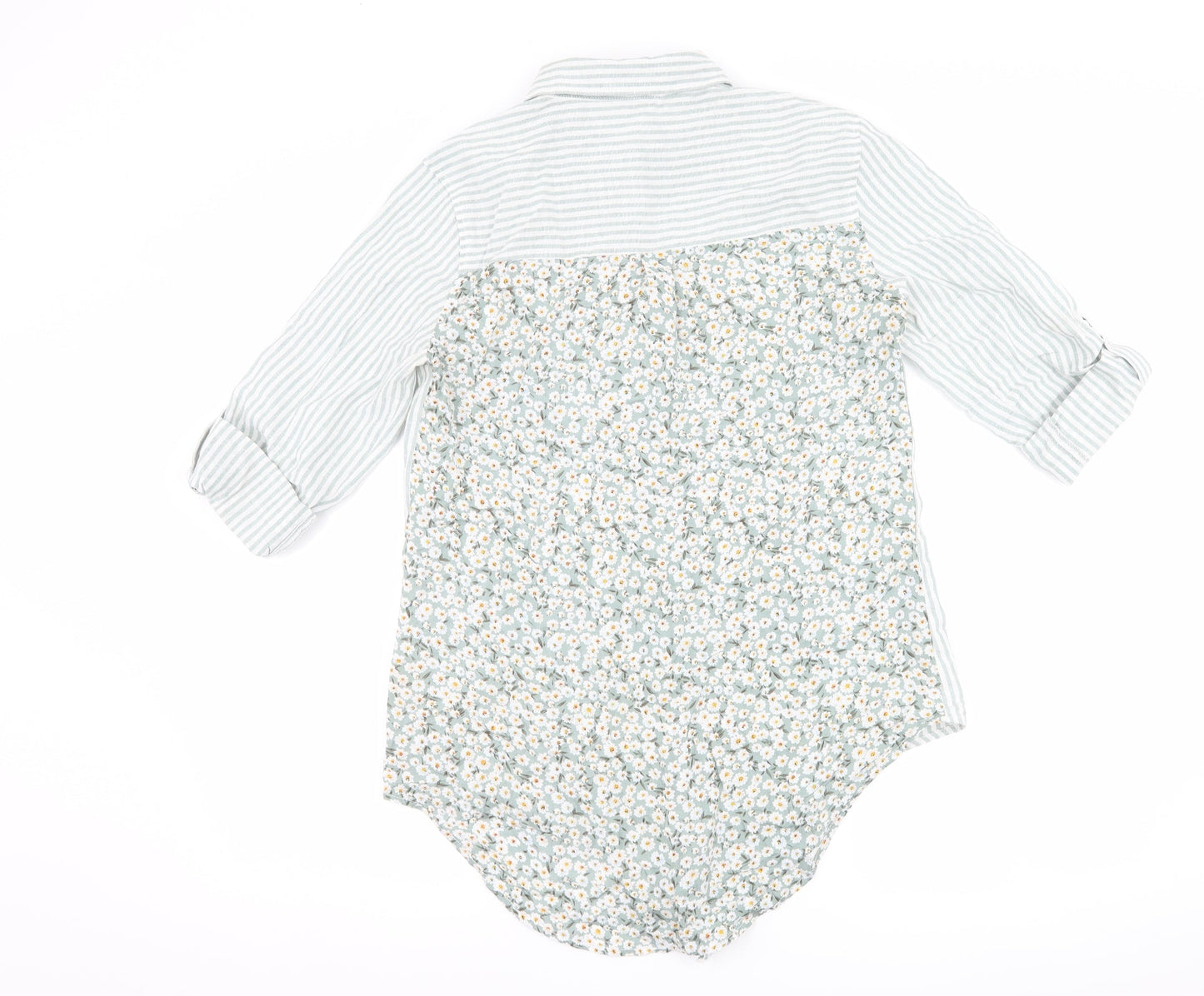love notes Womens Green Striped  Basic Button-Up Size S  - Flower Detail