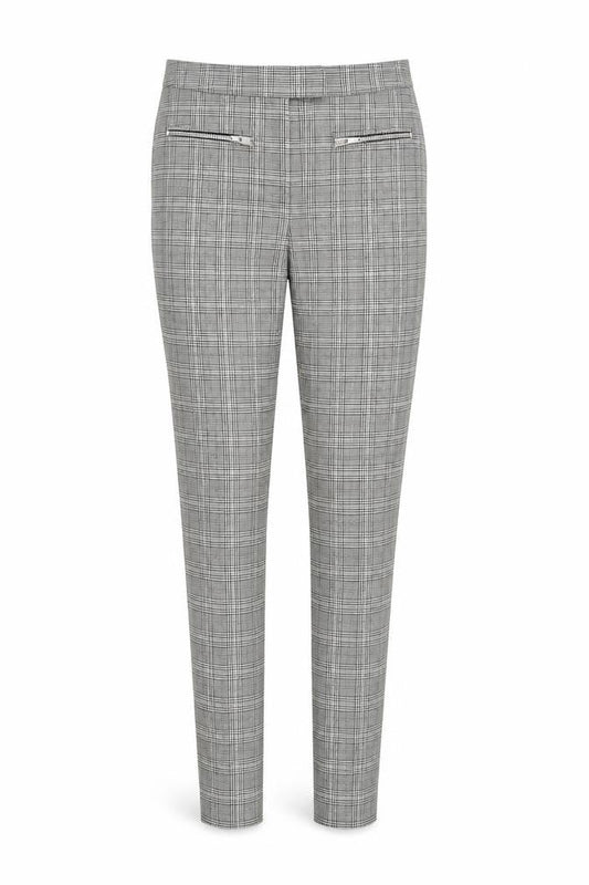 Front view of Papaya women’s green houndstooth trousers, size UK 10, 27-inch leg