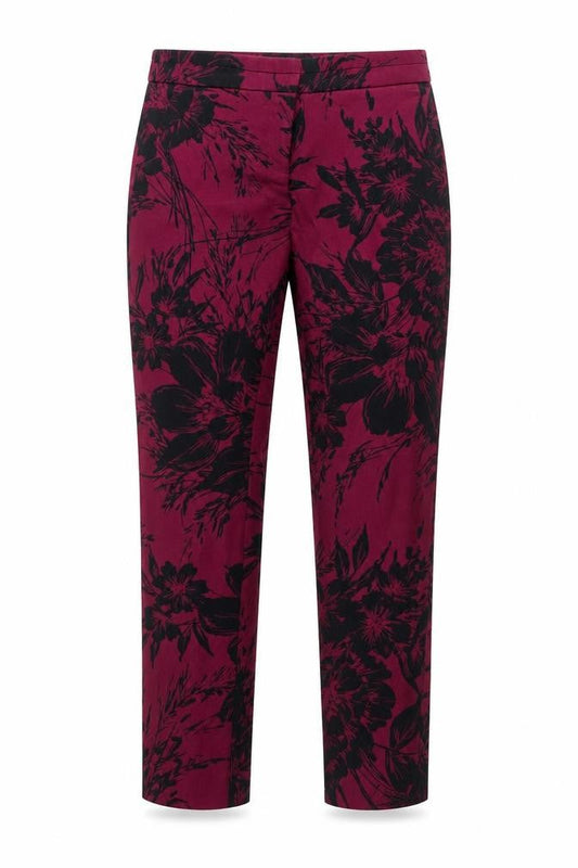 Front view of Atmosphere women’s purple floral trousers, size UK 8, 26-inch leg